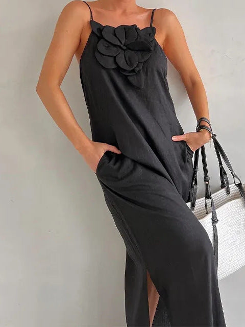 Marzanna™ | Letnia sukienka maxi z lnu i kwiatami