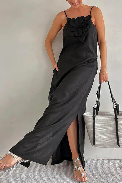 Marzanna™ | Letnia sukienka maxi z lnu i kwiatami